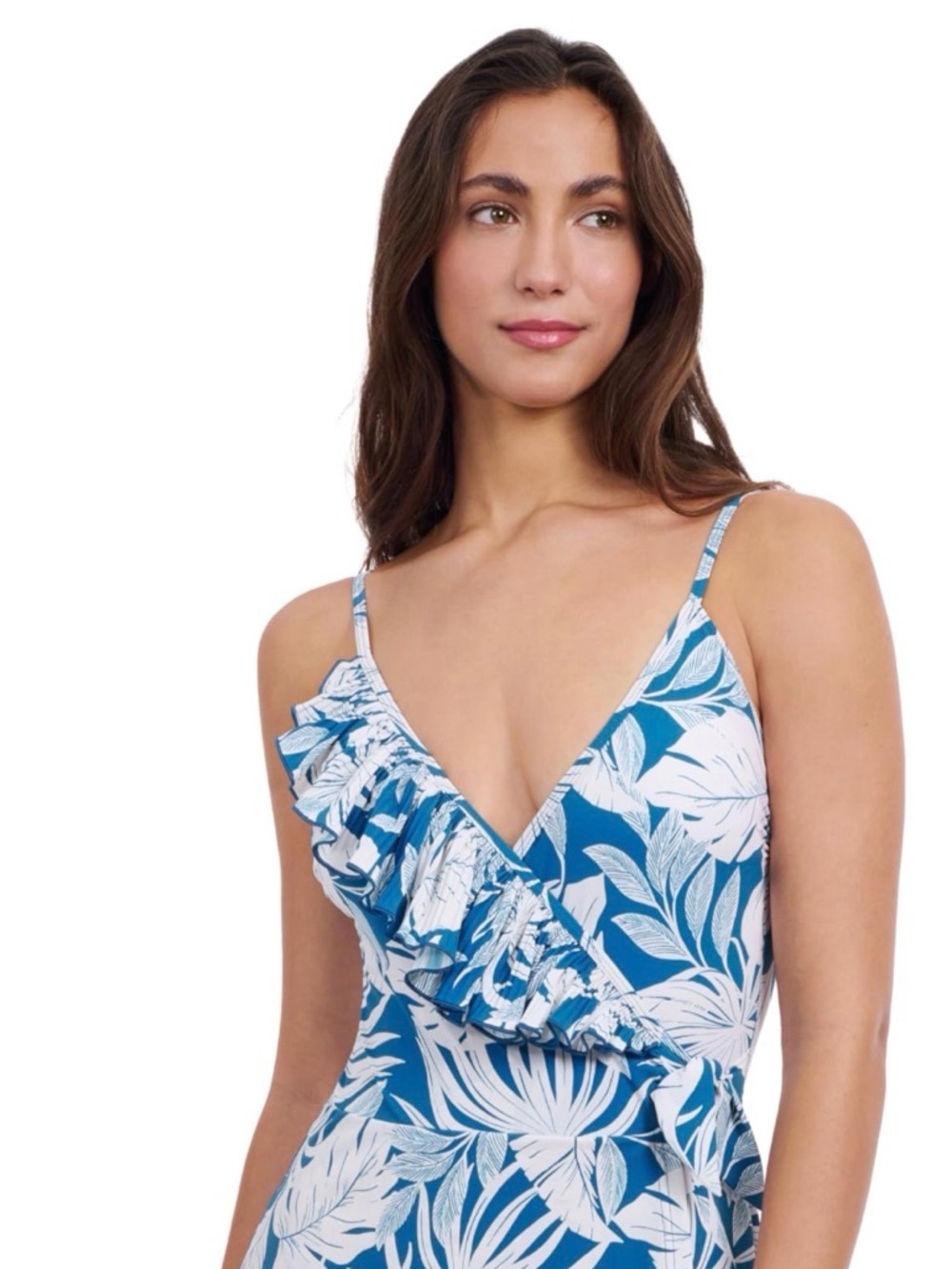Gotex Blue Floral Ruffle Swimsuit Top
